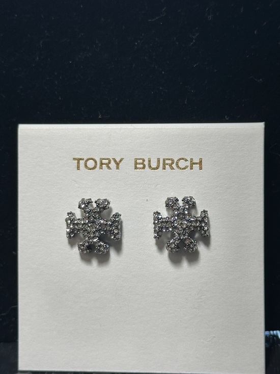 Tory Burch Jewelry - Tory Burch Silver Crystal Logo Stud Earrings